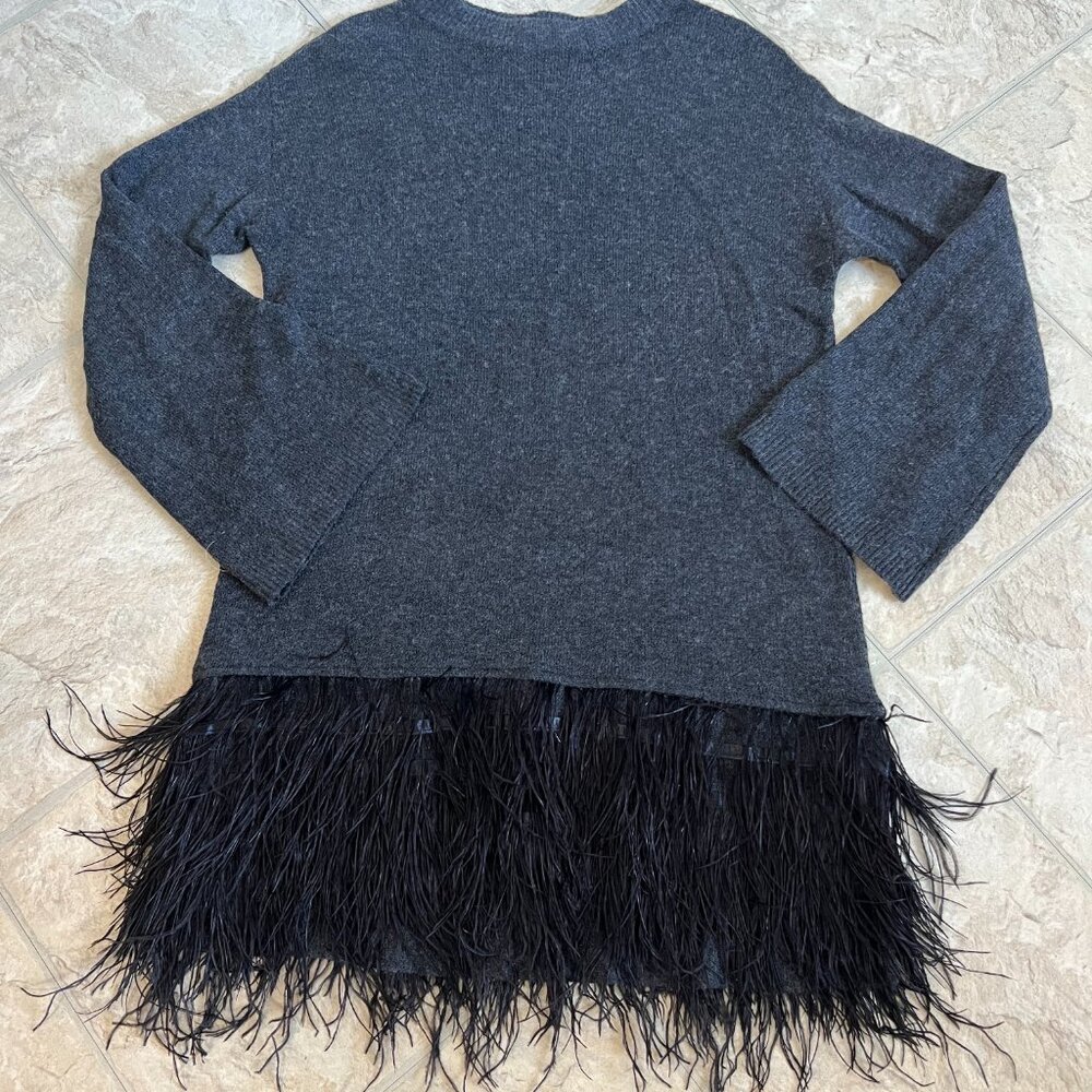 Chelsea 28 Grey Sweater Dress with Feather Fringe Hem